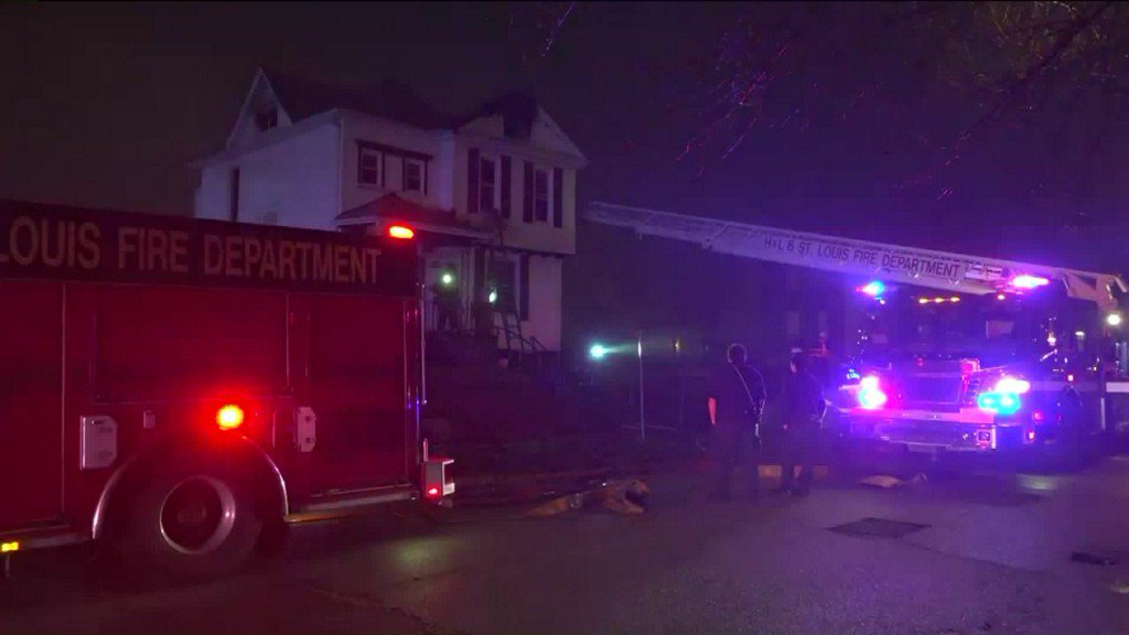 Fire crews battle some fast-moving flames in North St. Louis Tuesday morning. blaze broke out just after 3:00am at the vacant home on Geraldine near Bircher.  Heavy fire spread through the third floor of the building.