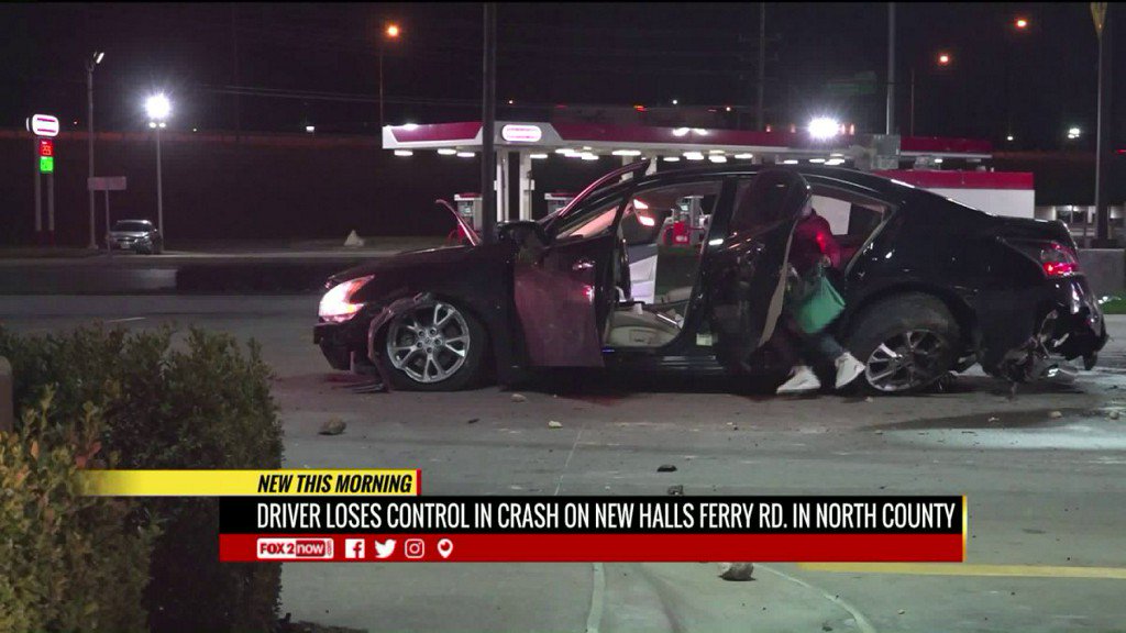 Shortly before midnight, a driver lost control on New Halls Ferry Road at Dunn Road. The vehicle spun out and slammed through a fence. It ended up in the parking lot of a QuikTrip. Two people in the vehicle were not injured.