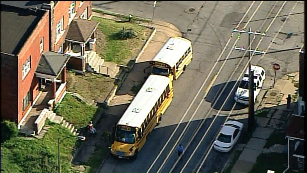 There is a school bus accident with injuries near the intersection of Marcus and Ashland in north St. Louis.  The extent of the injuries is not known at this time. There is an ambulance a the scene.