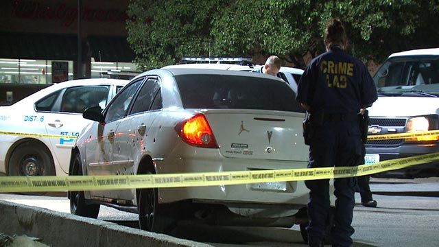 A double shooting in north St. Louis left a car riddled with bullets and two people hospitalized overnight. A man and woman showed up an area hospital just before 11 p.m. Sunday after being shot in the area of Natural Bridge and Kingshighway.
