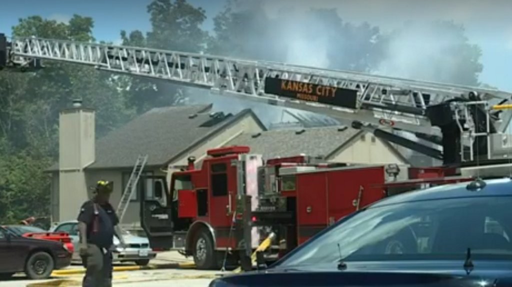 A fire destroyed a Northland town home Monday. The first call to the Kansas City Fire Department came around 11:45 at a home in the 1100 block of Northwest 70th Court.