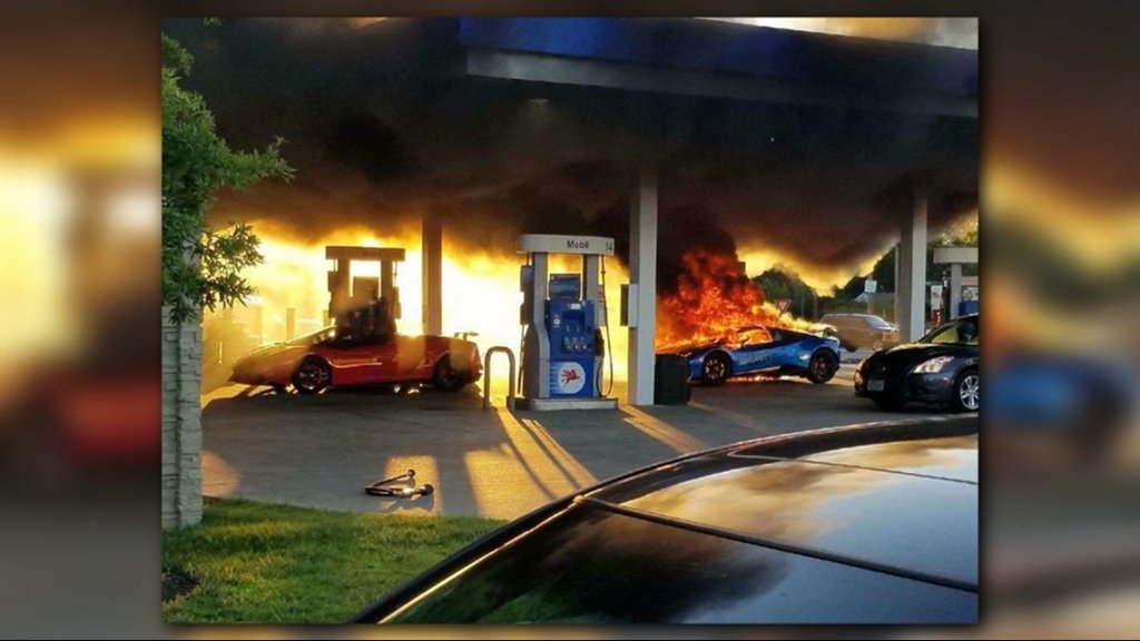 Lamborghini erupts into flames at Missouri gas station