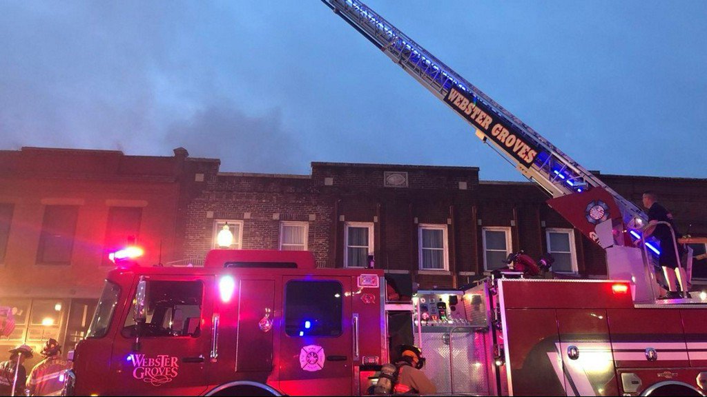 A fire broke out along a row of businesses on a well-traveled St. Louis County street