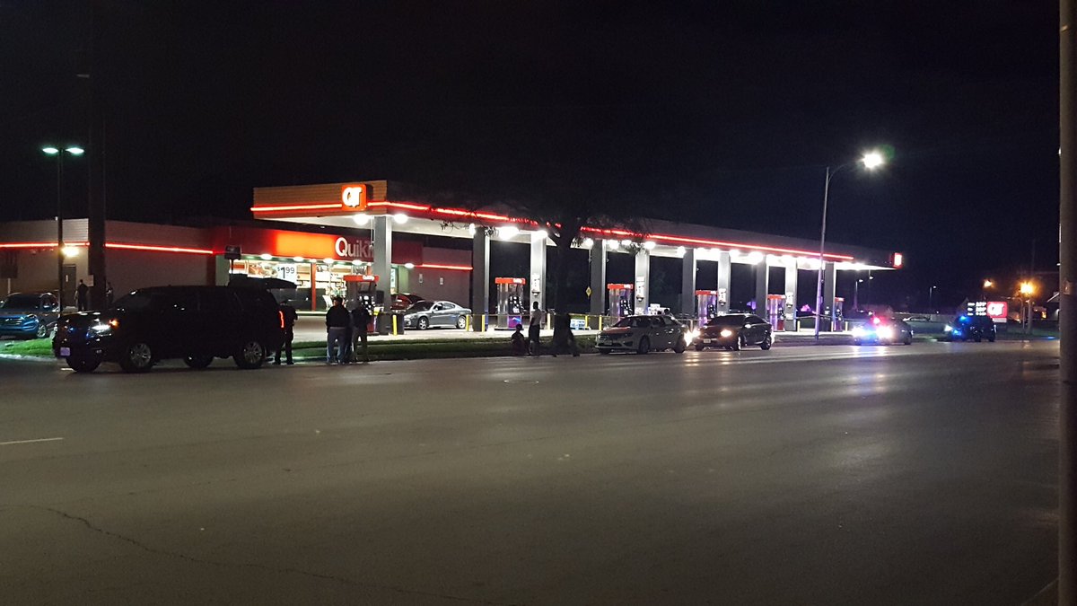 Scene from earlier at the North KC QuikTrip on Armour Rd - an overnight shooting leaves one person in the hospital (in stable condition) and three people in custody 