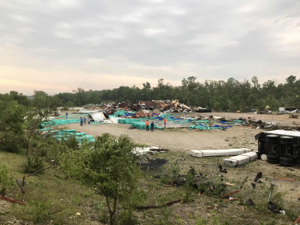 Scene of devastated warehouse in Jefferson City after last nights storm
