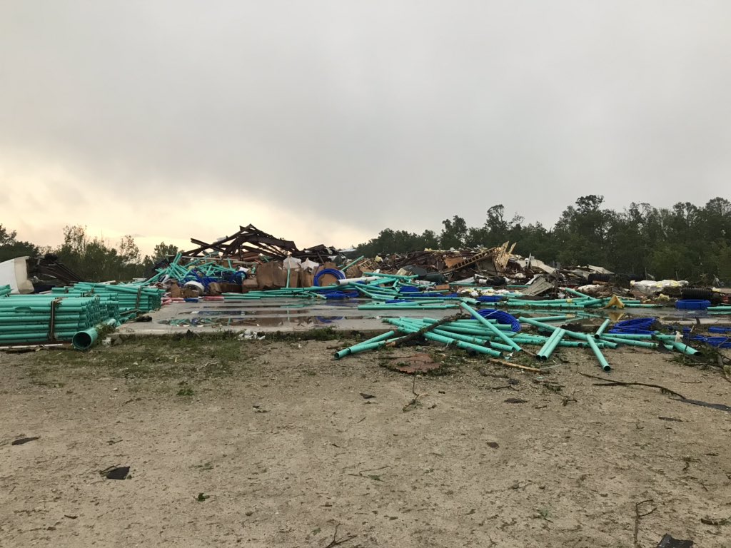 Scene of devastated warehouse in Jefferson City after last nights storm