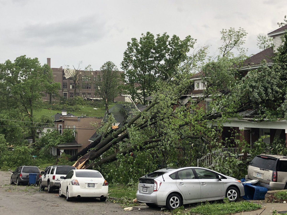 Big trees down on houses. Still east of the state capitol on E High Street and Marshall St