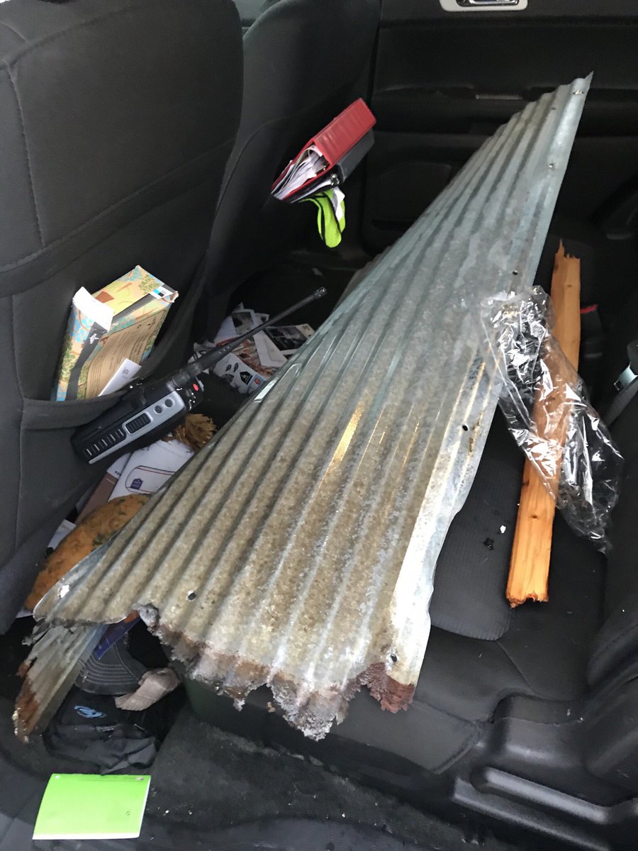 Debris picked up on the airfield that caused our Operations staff to close the airport because Foreign Object Damage to aircraft can cause catastrophe. Pots, foam, wall panels, plant ID tags over millions of square feet. Presumed from tornado damage 47 miles away in Linwood, KS.   