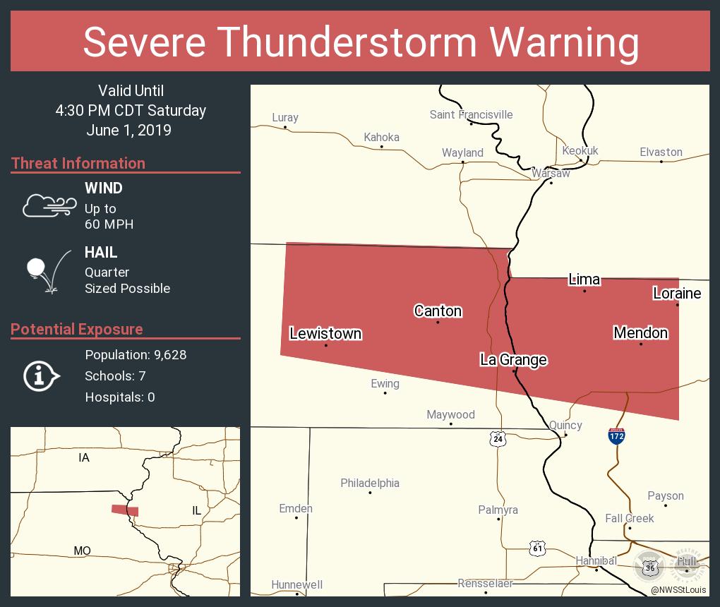 Severe Thunderstorm Warning including Canton MO, Mendon IL, La Grange MO until 4:30 PM CDT   