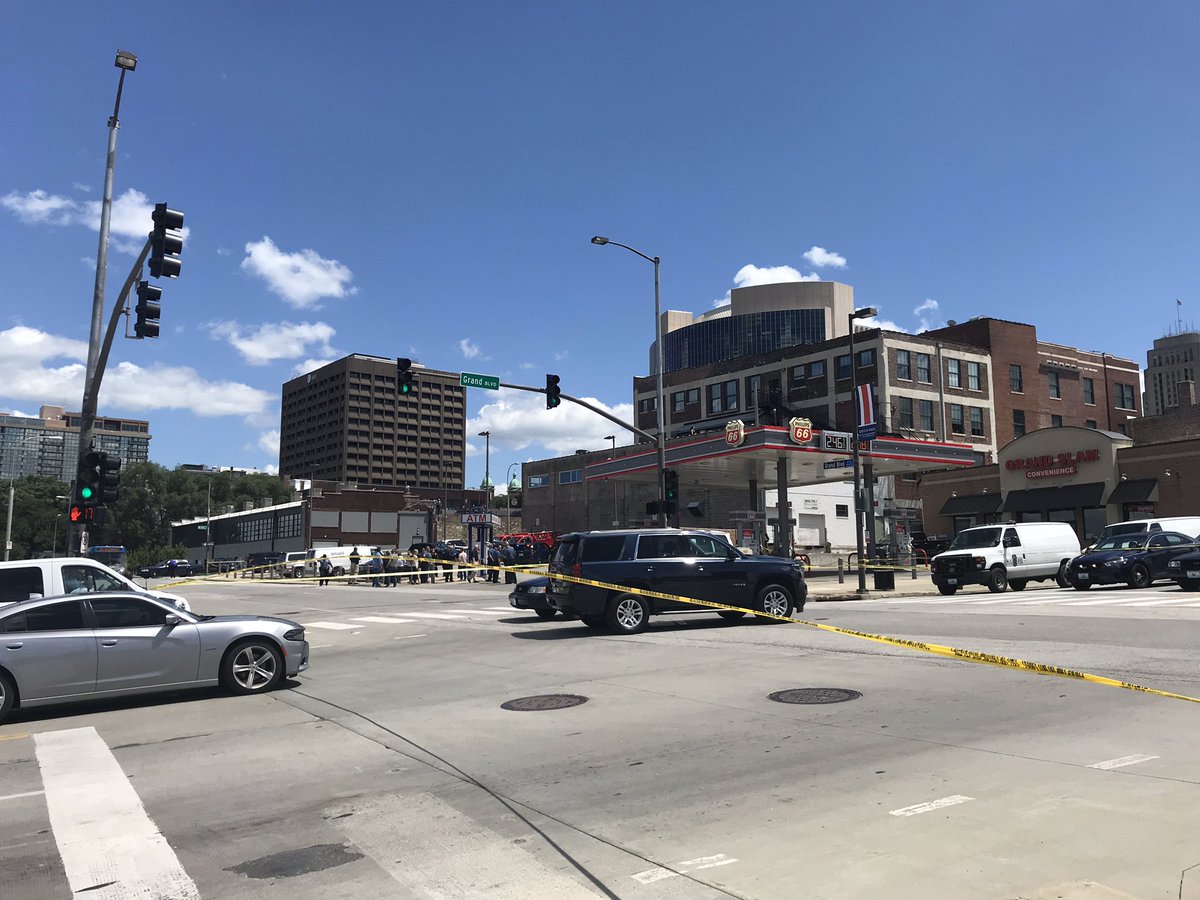 There's a large scene at 6th and McGee for a confirmed kcpolice officer-involved shooting.