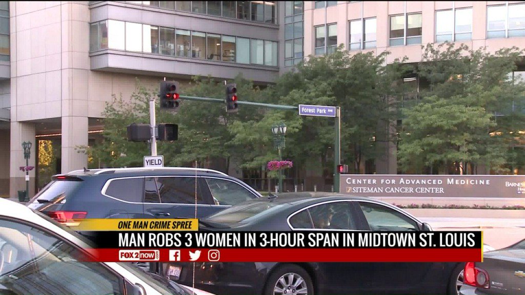 St. Louis police are looking for a man who robbed three women in Midtown Wednesday 