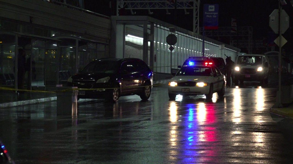 A woman is in the hospital after driving to St. Louis Lambert Airport overnight telling police she had been shot.