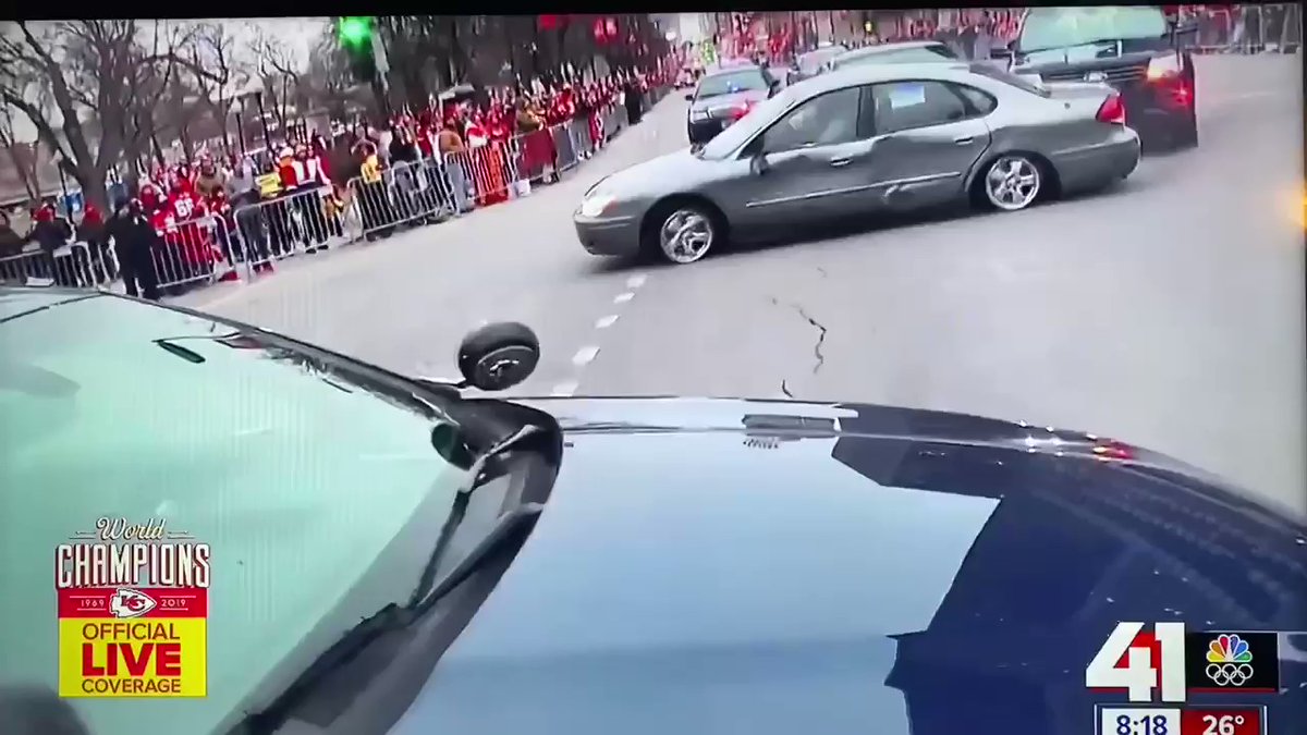 Flew threw the barriers ON THE KC PARADE ROUTE and a chase ensued down the route