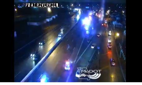 Homicide detectives investigating shooting on I-70  near Riverview Boulevard Wednesday night. male victim was conscious and barely breathing when he was transported to an area hospital.