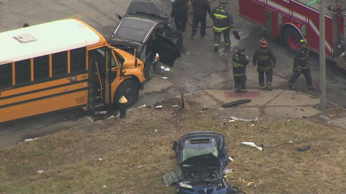 School bus involved in 3-vehicle crash in north St. Louis  . at the intersection of Vandeventer Ave and Evans Ave
