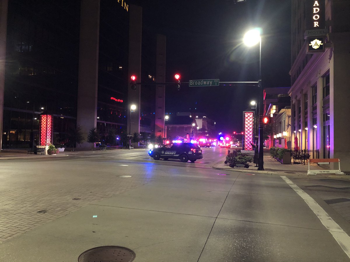 Several emergency vehicles in the area of Douglas, between Broadway and Topeka.  