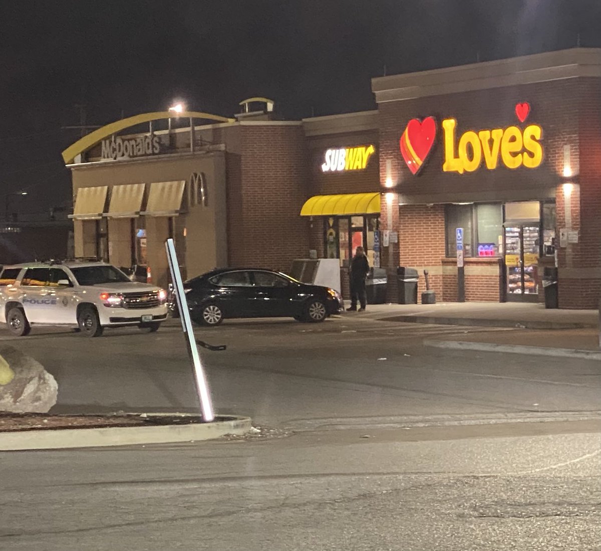 On the scene of a shooting— Male victim shot in the stomach conscious  and breathing. The victim tells police he was shot in Alton Illinois he made his way to the Love's Travel Stop 6100 block of N Broadway, St. Louis, MO