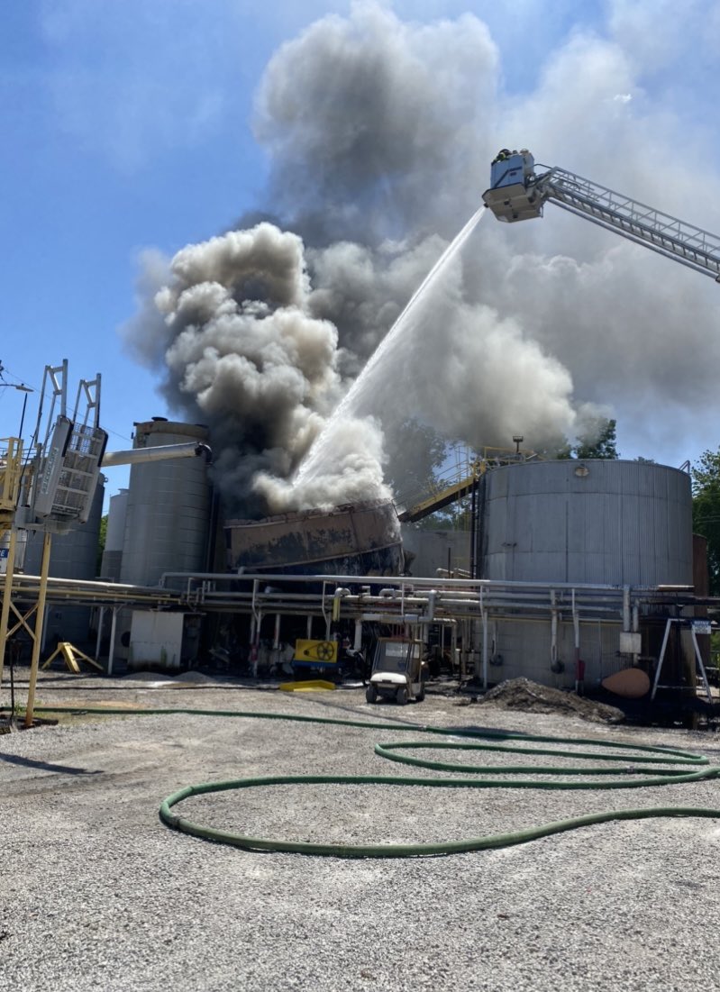 Emergency crews are on the scene of a tank explosion in Hazelwood  Authorities said a 2,200-gallon asphalt tank caught on fire and a nearby generator exploded