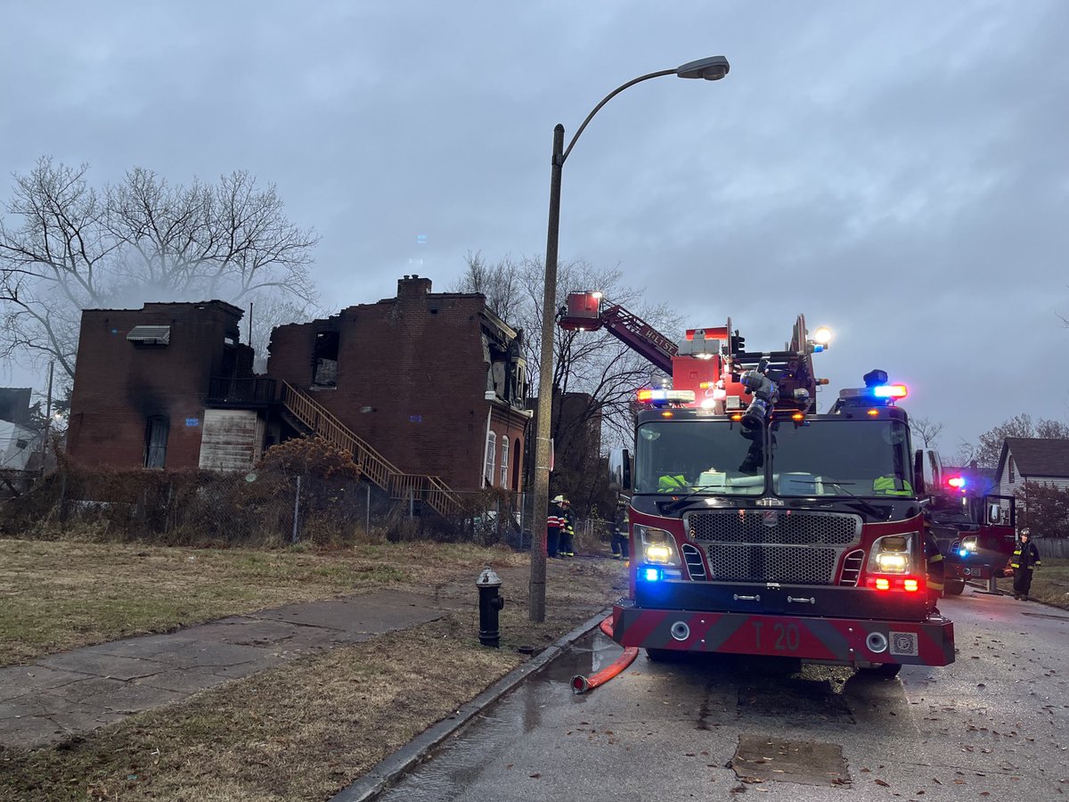 Scene on DeSoto near West Florissant in north St. Louis this morning. St Louis firefighters responding about 5:45am to find vacant two story home on fire. Fortunately no injuries are being reported but the home sustaining heavy damage. Cause still under investigation