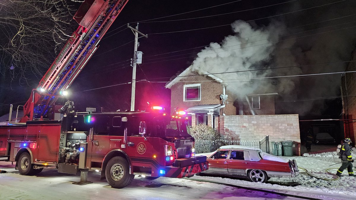 St Louis firefighters battle a first alarm fire in the 3900 block of Cote Brilliante. This is an occupied two story dwelling with heavy fire in the rear of the house. All occupants are safe. A resident tells she thinks a space heater may have sparked the blaze