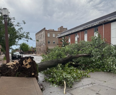 severe weather again:  reports of tornados, widespread tree, building damage, hail shattering wind-shields  In-Traffic . Clayton, Forest Park areas hit hard. 