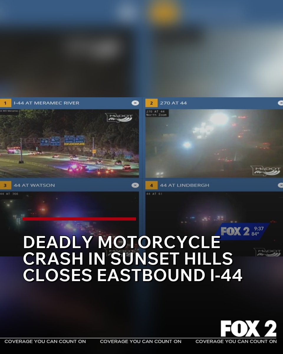 A deadly motorcycle crash has closed eastbound Interstate 44 past Interstate 270 on Wednesday night, causing major traffic delays in the area